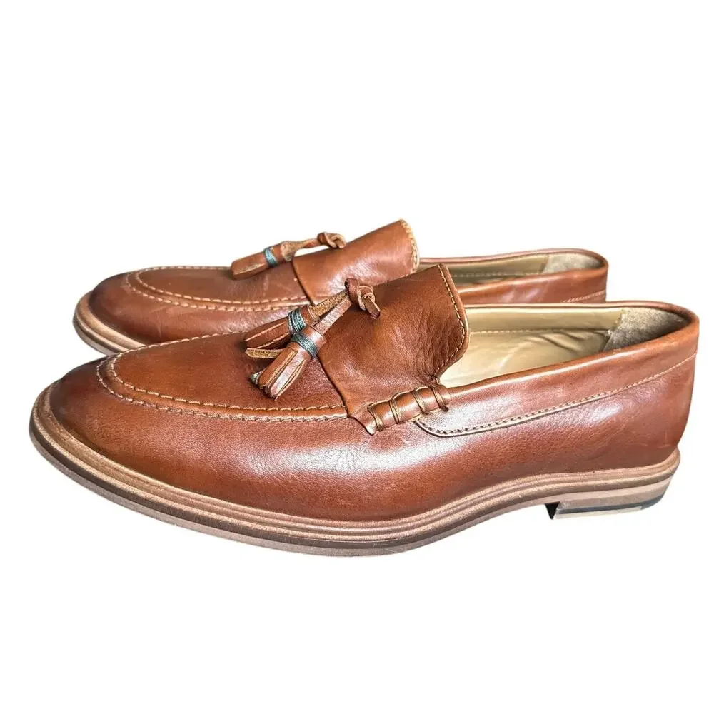 Walk London Leather Men's Tasseled Loafers US 9 Brown Dress Shoes